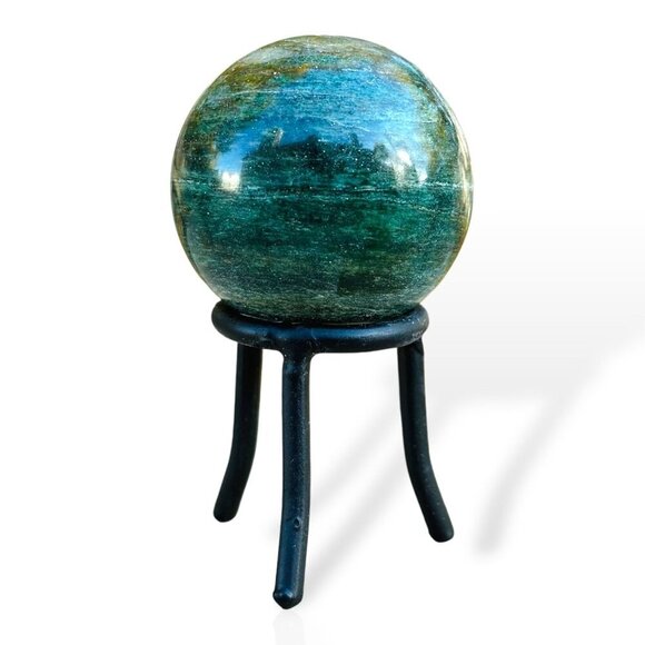 Nephrite Jade Crystal Sphere Green Chakra Stone Includes Tall Black Metal Stand - Picture 14 of 16